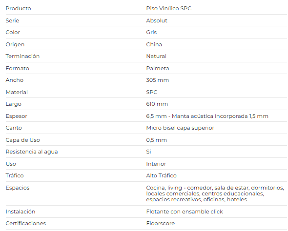 Piso Vinílico ABSOLUT 6,5mm Caja 1,675 M²