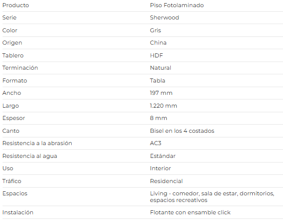 Piso Flotante Sherwood 8mm Caja 1,923 M²